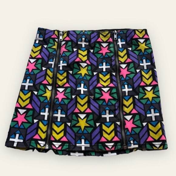 H&M stained glass art symbols patterned short mini dopamine skirt size 4 - Picture 1 of 6
